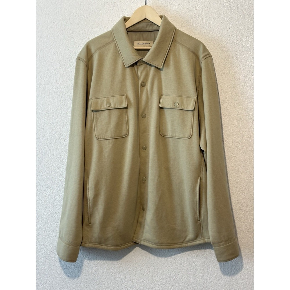Tommy Bahama Fleece Snap Button‎ Up Shacket Shirt Jacket XXL Beige Tan Travel